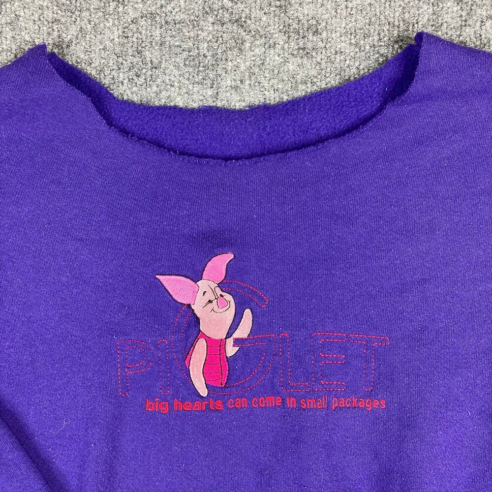 Disney Piglet Sweatshirt L Purple Big Hearts Graphic‎ Pullover Women’s Unisex